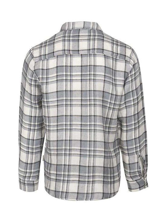 Crossley Men's Shirt Long Sleeve Linen Checked Gray