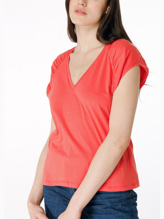 Cuca Damen T-Shirt mit V-Ausschnitt Rot