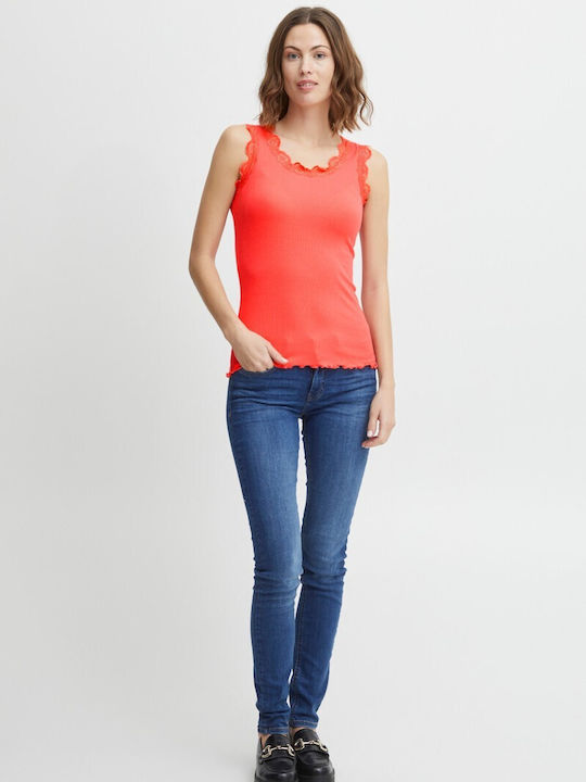 Fransa Women's Summer Blouse Cotton Sleeveless Orange