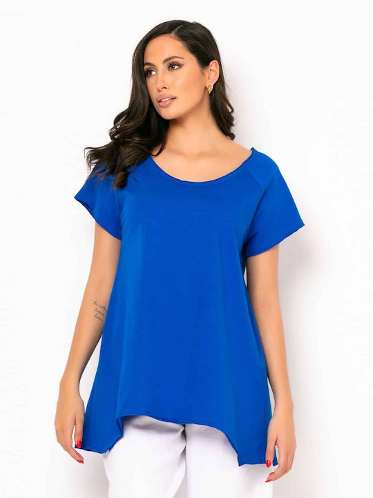 Noobass Women's Summer Blouse Short Sleeve Blue