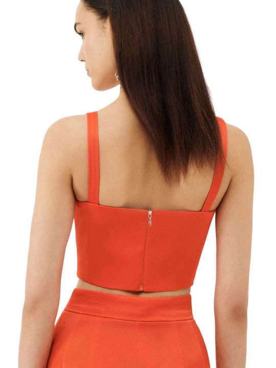 Marella Damen Sommer Crop Top Satin Ärmellos Blumen Orange