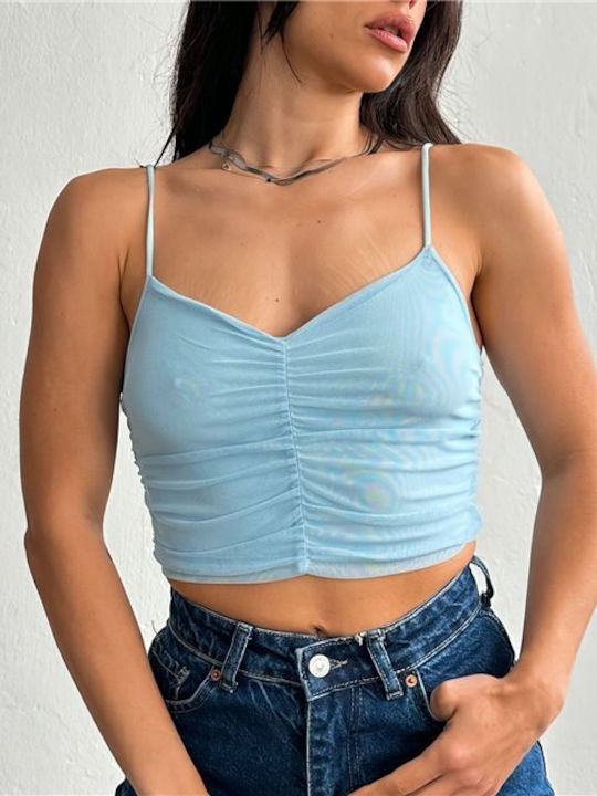 Chica Women's Summer Crop Top with Straps Blue