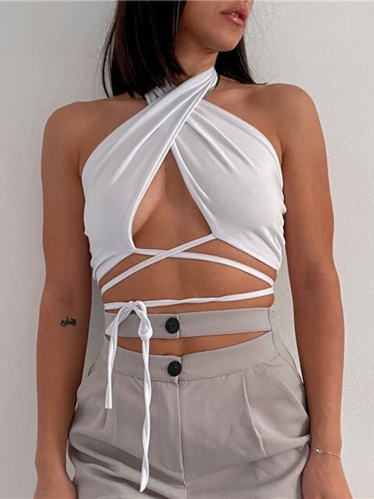 Chica Women's Summer Crop Top Sleeveless White