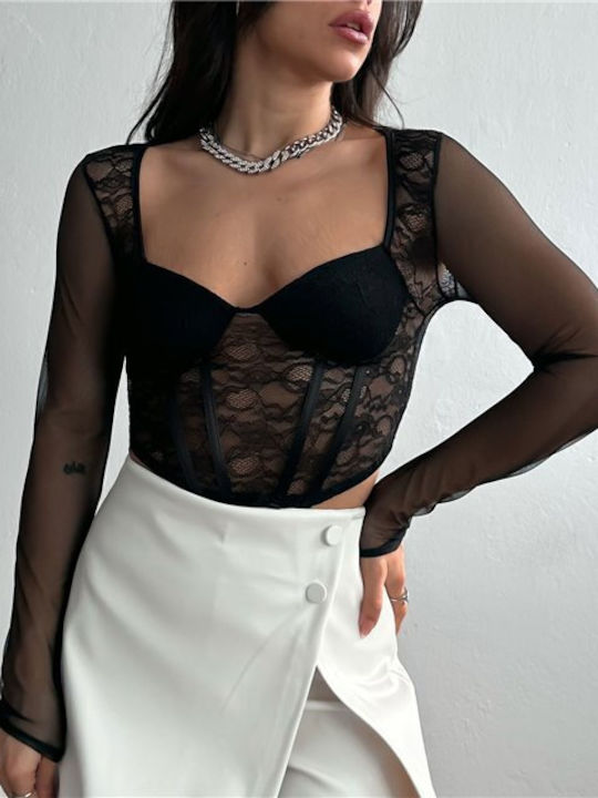 Chica Women's Crop Top Long Sleeve Black