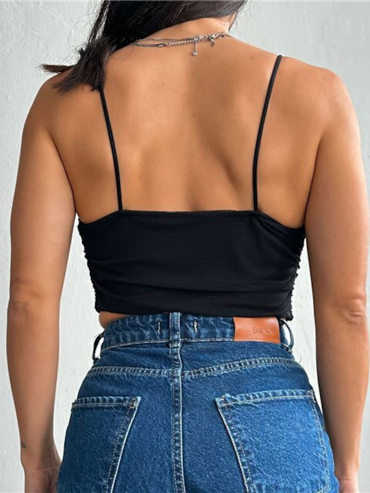Γυναικείο Crop Top με Τιράντες Καλοκαιρινό Μαύρο