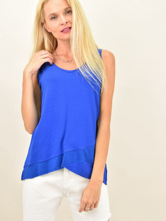 First Woman Women's Summer Blouse Sleeveless Blue