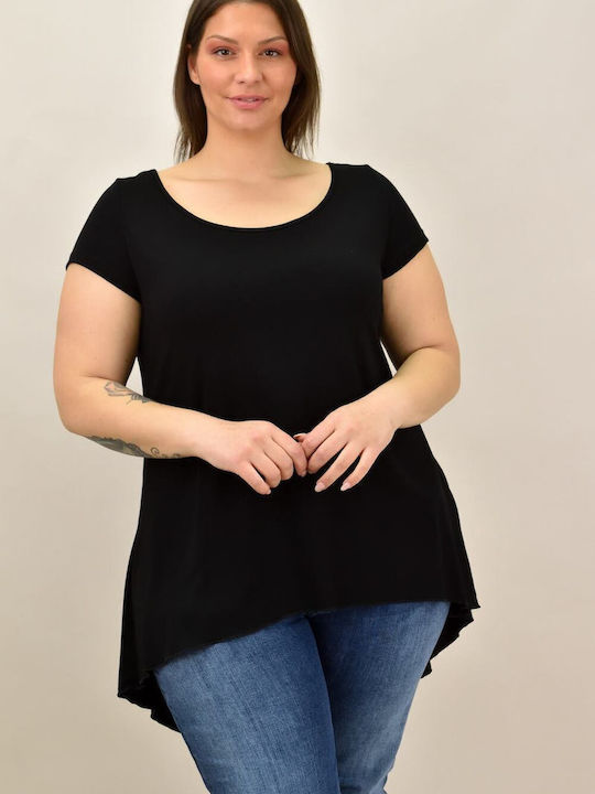 First Woman Women's Summer Blouse Short Sleeve Black