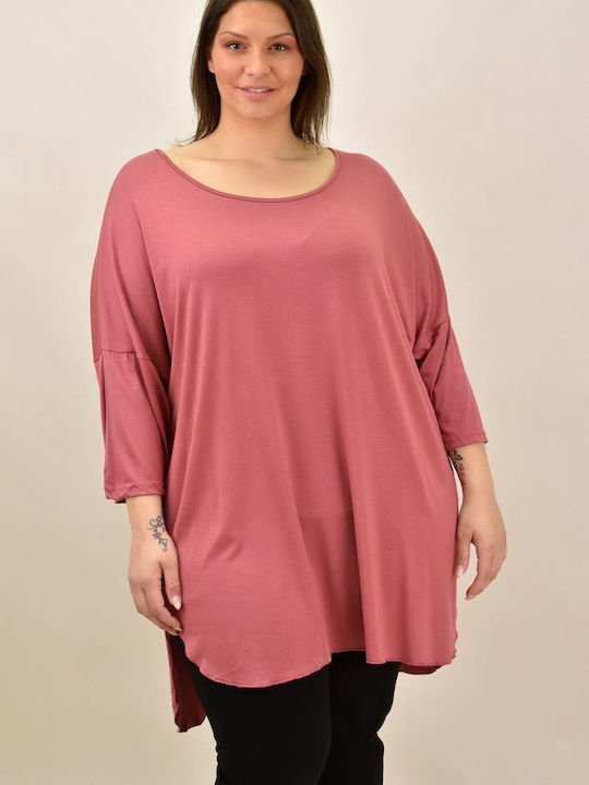 First Woman Women's Blouse with 3/4 Sleeve Pink