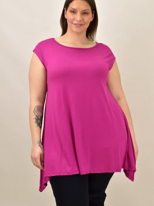 First Woman Women's Oversized T-shirt with V Neckline Pink
