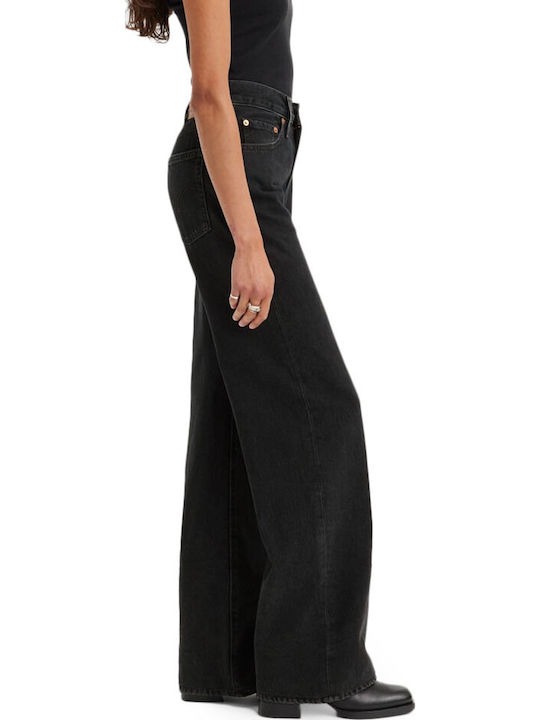 Ribcage Women's Jean Trousers in Wide Line Black