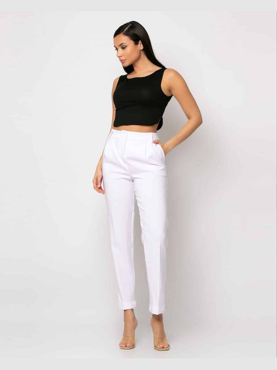 Noobass Damen Stoff Hose Weiß