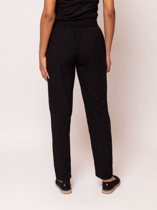 Damen Stoff Hose mit Gummizug Schwarz
