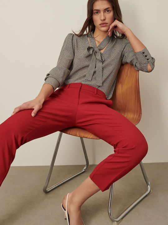 Women's Fabric Trousers Slim Fit Red