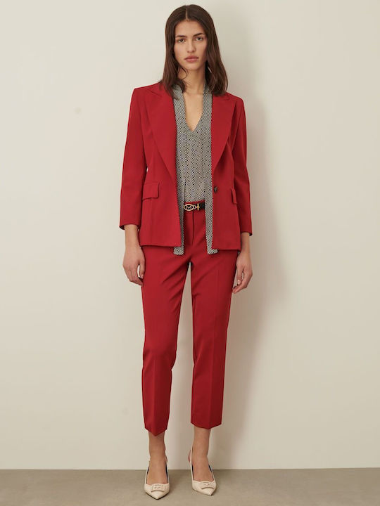 Women's Fabric Trousers Slim Fit Red
