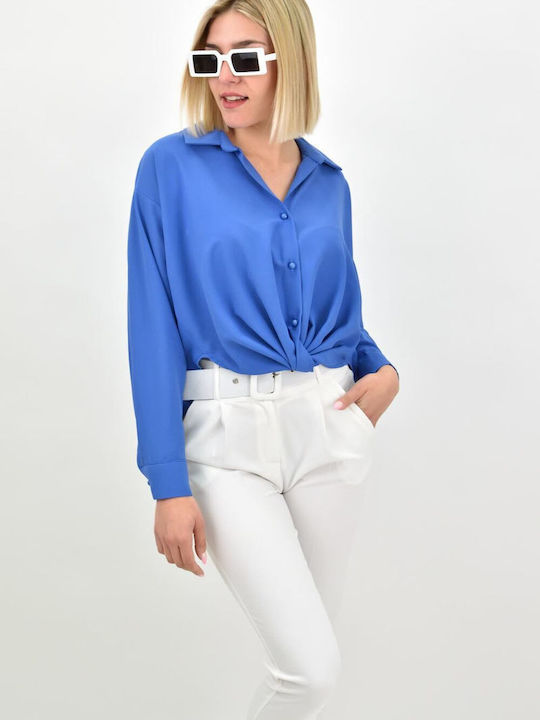 Potre Women's Monochrome Long Sleeve Shirt Blue