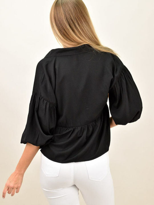 Langärmelig Damen Hemd Schwarz Monochrom