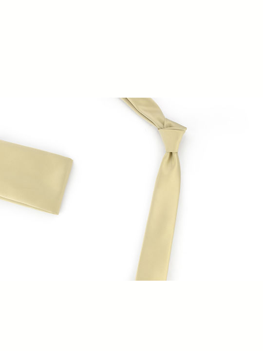 Messaggero Σετ Ανδρικής Γραβάτας Συνθετική Μονόχρωμη σε Μπεζ Χρώμα