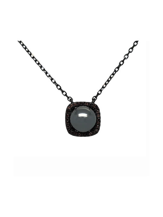 Xryseio Necklace from Silver Black with Pearls & Zircon