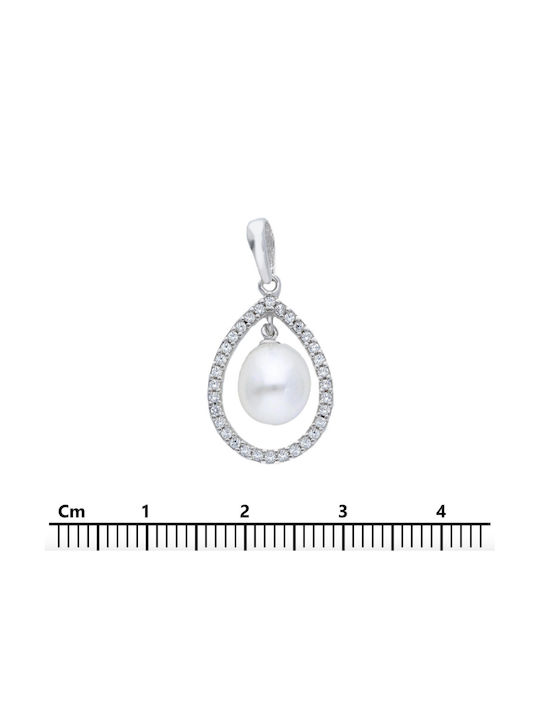 Mentzos Necklace from White Gold 18k with Pearls & Zircon