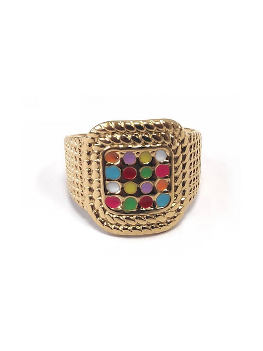 Karma Gifts Women's Gold Plated Steel Ring with Stone & Enamel