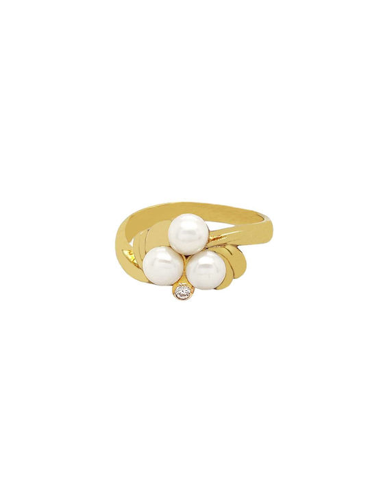 Xryseio Women's Ring with Pearls & Zircon from Gold 14K