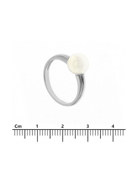 Mentzos Women's Ring with Pearls from White Gold 14K