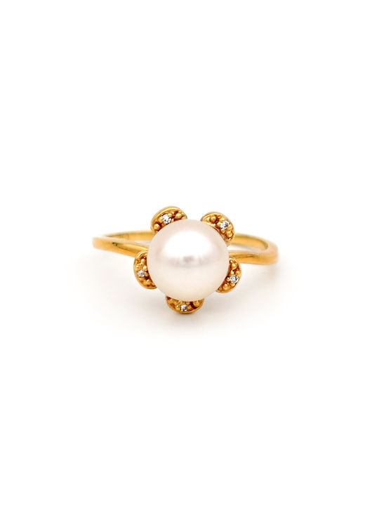 Margaritari Damen Ring mit Perlen & Diamanten aus Gold 18K