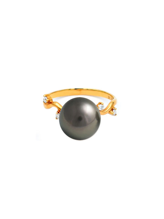 Margaritari Damen Ring mit Perlen & Diamanten aus Gold 18K