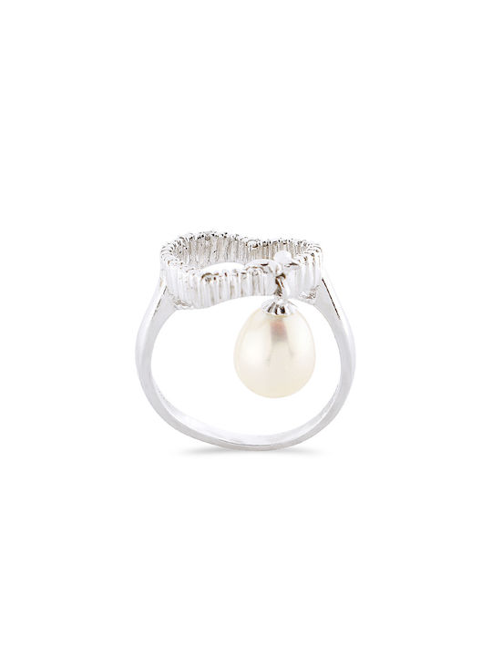 Margaritari Women's Silver Ring with Pearl & Diamond