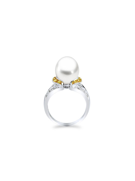 Margaritari Damen Ring mit Perlen & Diamanten aus Weißgold 18K