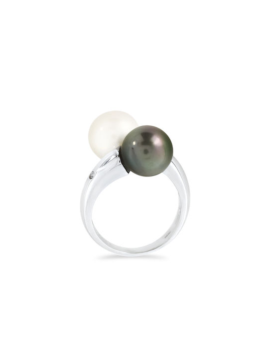 Margaritari Women's White Gold Ring with Pearl & Diamond 18K