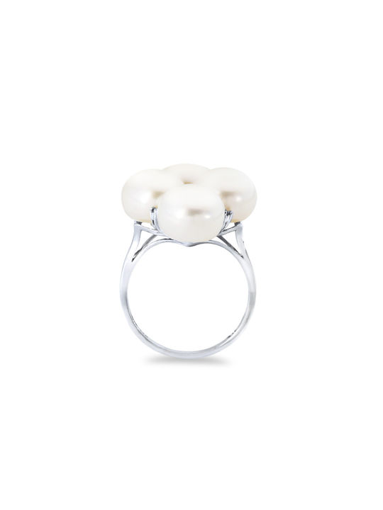 Margaritari Women's Ring with Pearls & Diamond from White Gold 14K