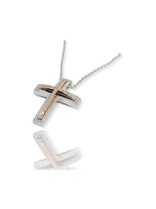 Mentzos Weißgold Kreuz 14K mit Kette