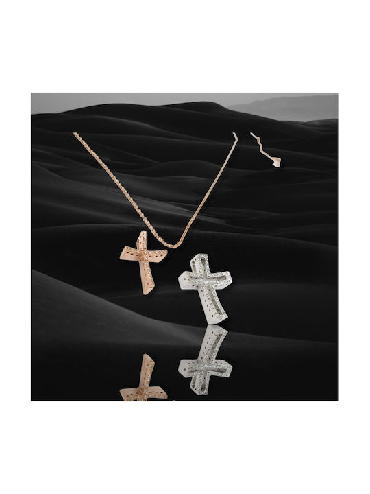 Mentzos Weißgold Kreuz 14K mit Kette