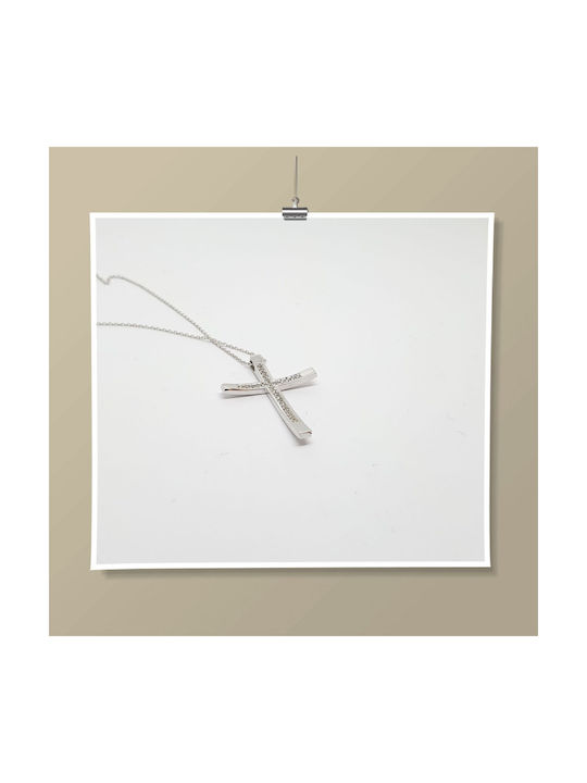 Mentzos Weißgold Kreuz 14K mit Kette