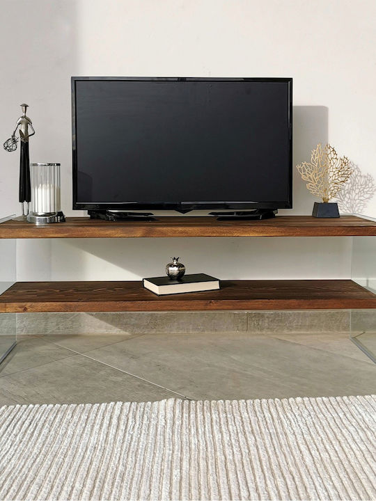 TV Stand from Solid Wood & Glass Brown L120xW45xH45cm