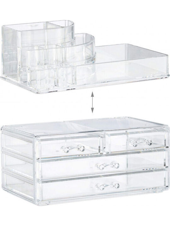 Relaxdays Organizator Cosmetice Cu 4 Sertare Transparent 23.5x19x14cm