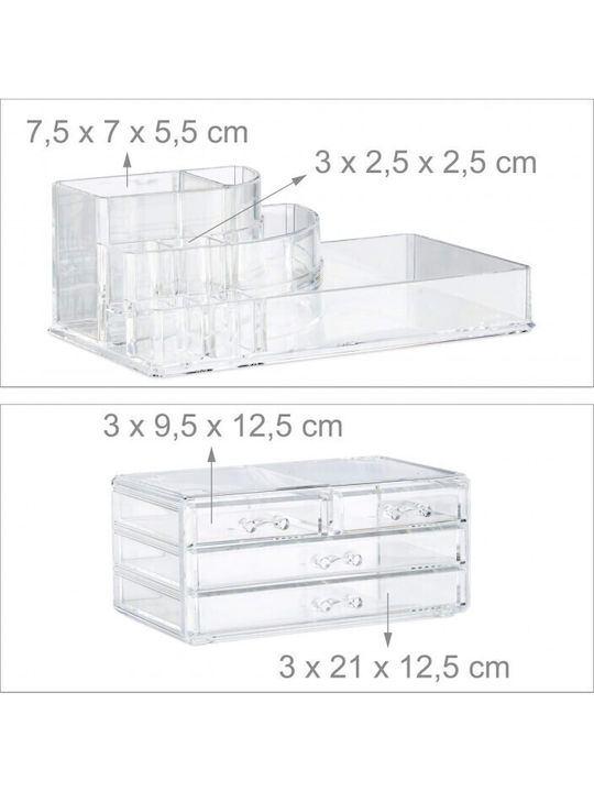 Relaxdays Organizator Cosmetice Cu 4 Sertare Transparent 23.5x19x14cm