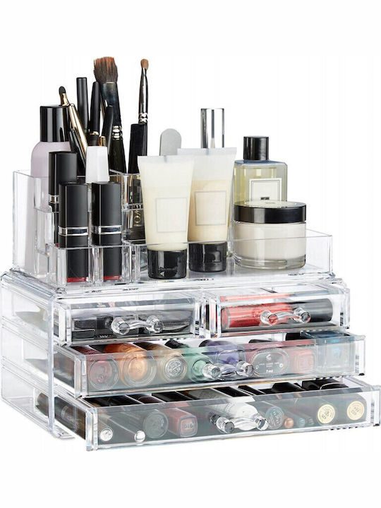 Relaxdays Organizator Cosmetice Cu 4 Sertare Transparent 23.5x19x14cm