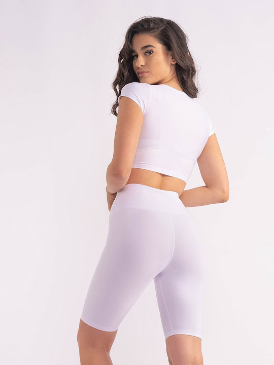 Training Damen Fahrrad Leggings Formendefinition Hohe Taille Push-up Weiß