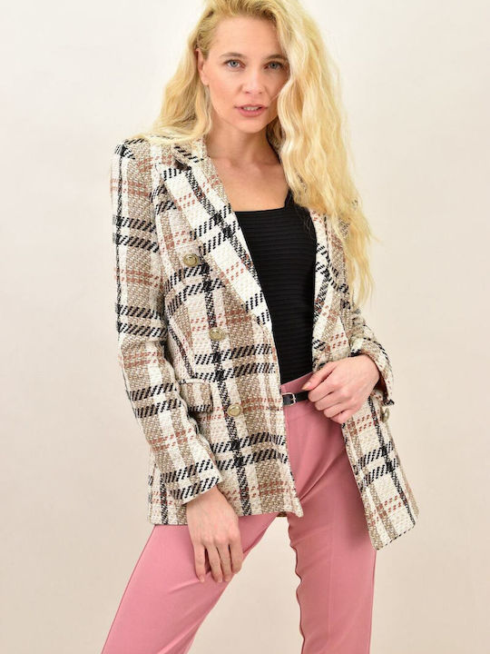 Potre Lang Damen Gekreuzt Blazer Beige