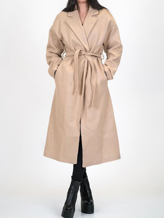 DOT Women's Midi Coat with Belt Beige