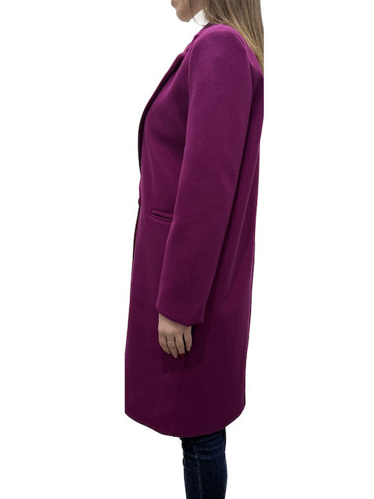 Mezzo Mezzo Women's Midi Coat with Buttons Purple