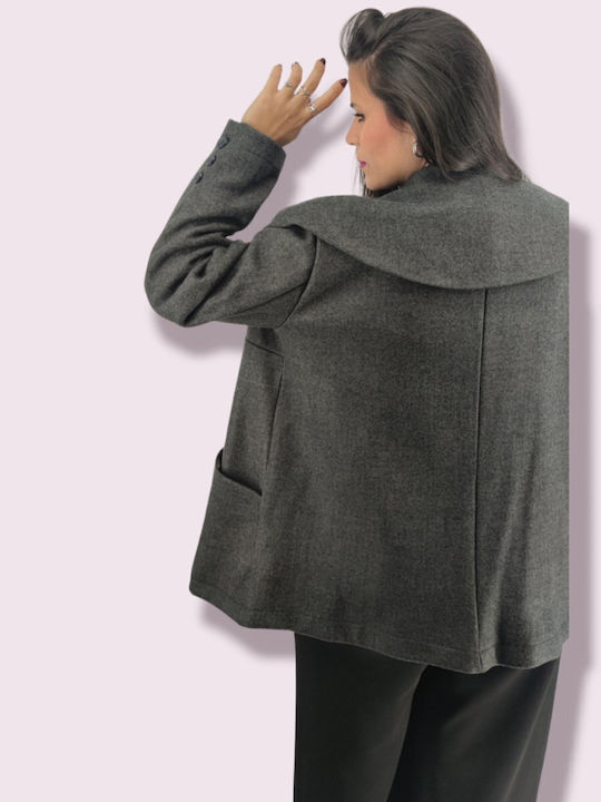Damen Gray Kurzmantel mit Knöpfen