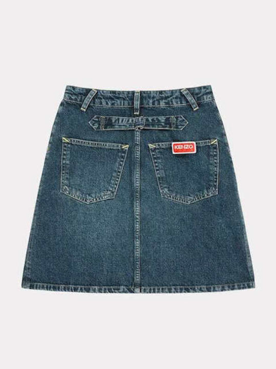 Denim Cu talie înaltă Mini Fustă Albastru marin