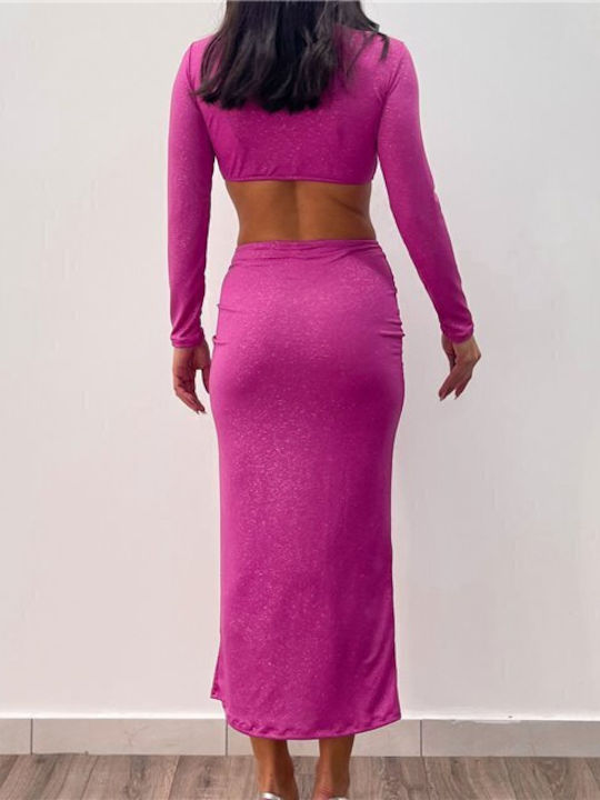 Set cu Cu talie înaltă Midi Fustă Fuchsia
