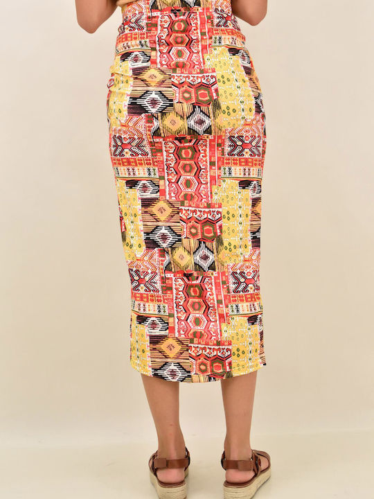 First Woman High Waist Midi Skirt in Yellow color