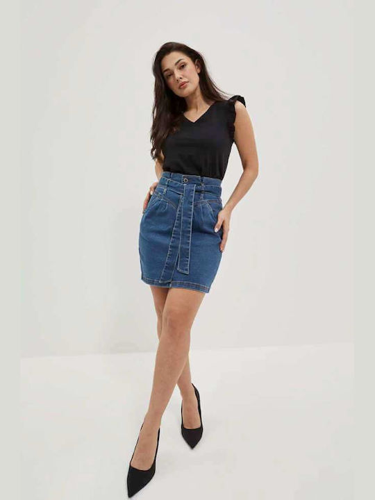 Make your image Denim High Waist Mini Skirt in Blue color