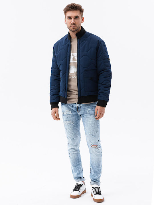 Ombre Men's Winter Bomber Jacket Navy Blue