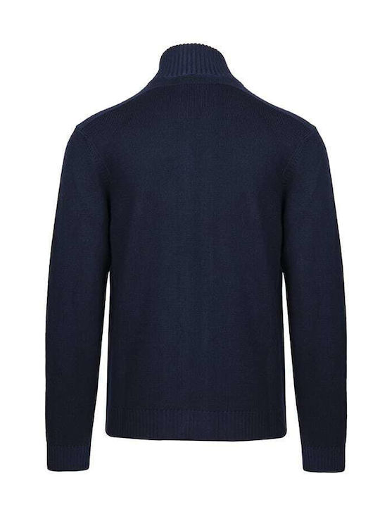 Crossley Men's Knitted Cardigan with Zipper Blue